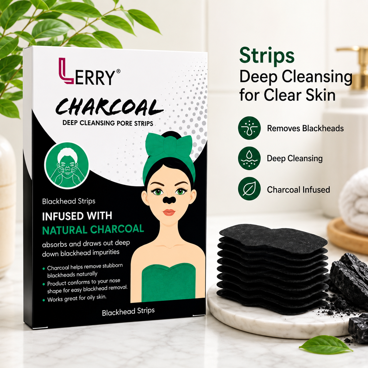 LERRY Charcoal Nose Pore Strips Pack of 10 for Clear Skin