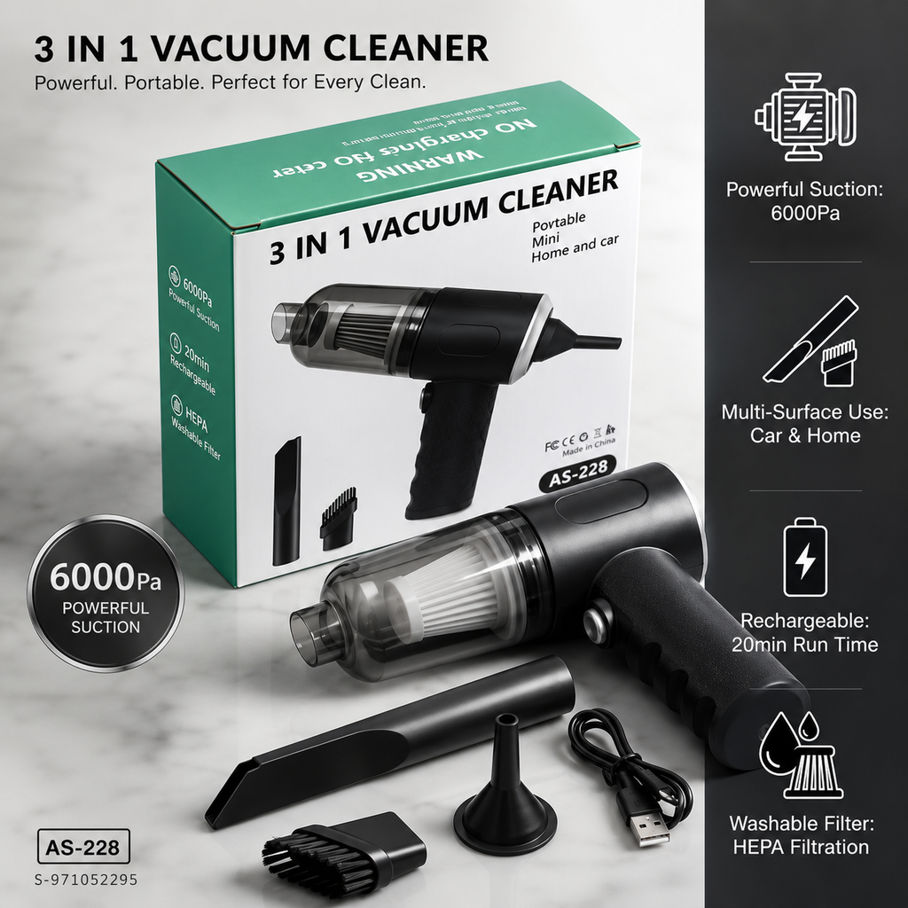 Portable 2 in 1 Handheld Vacuum Cleaner Rechargeable Vacuum & Blower for Car Home Office Cleaning with Washable Filter