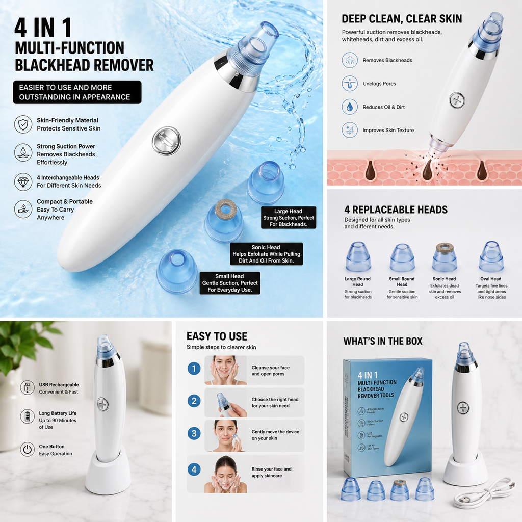 Electric Blackhead Remover Vacuum – Derma Suction Pore Cleaner for Face & Nose Cleaning