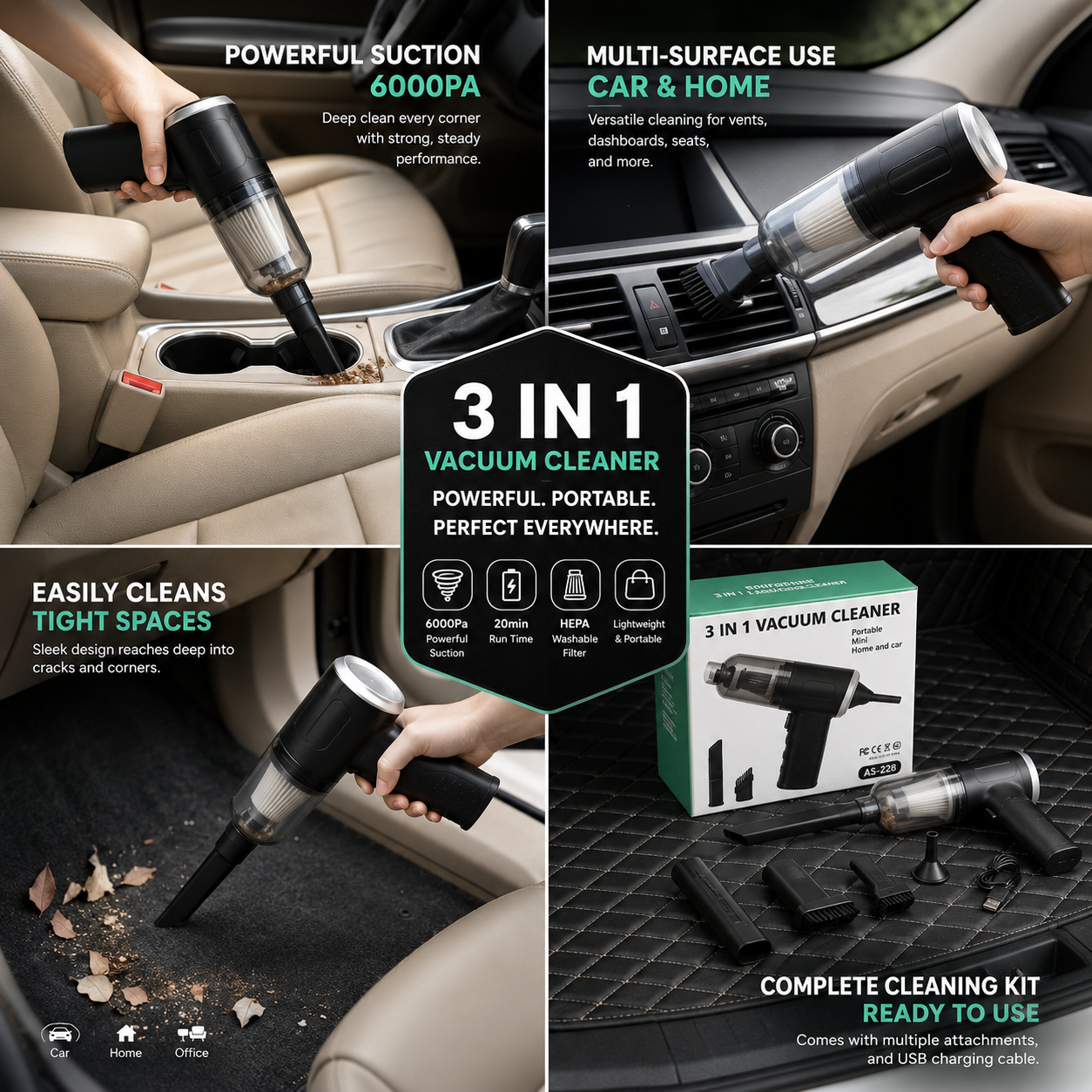 Portable 2 in 1 Handheld Vacuum Cleaner Rechargeable Vacuum & Blower for Car Home Office Cleaning with Washable Filter